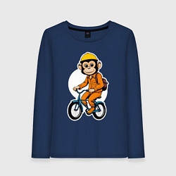 Лонгслив хлопковый женский Обезьяна на велосипеде, цвет: тёмно-синий