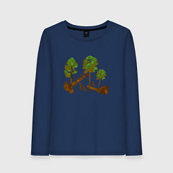 Лонгслив хлопковый женский Медведи в сосновом лесу, цвет: тёмно-синий