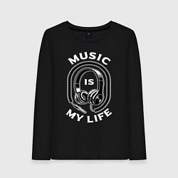 Лонгслив хлопковый женский Музыка is my life, цвет: черный