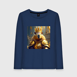 Лонгслив хлопковый женский Мем царь капибара в золотых латах и короне, цвет: тёмно-синий