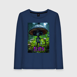 Лонгслив хлопковый женский Серый инопланетянин, цвет: тёмно-синий