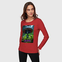 Лонгслив хлопковый женский Серый инопланетянин, цвет: красный — фото 2