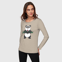 Лонгслив хлопковый женский Панда с нунчаками, цвет: миндальный — фото 2