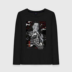 Лонгслив хлопковый женский Сугуру Гето сидит - Магическая битва, цвет: черный