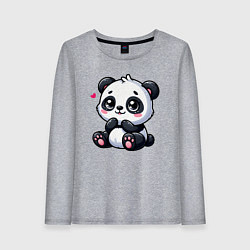 Лонгслив хлопковый женский Забавная маленькая панда, цвет: меланж