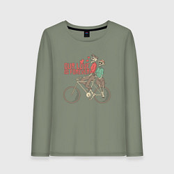 Лонгслив хлопковый женский Влюбленные скелетики на велосипеде, цвет: авокадо