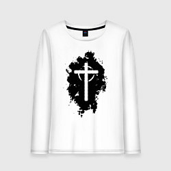 Лонгслив хлопковый женский Крест католический графика, цвет: белый