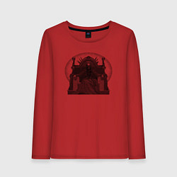 Лонгслив хлопковый женский Трон со скелетом чб, цвет: красный