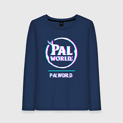 Лонгслив хлопковый женский Palworld в стиле glitch и баги графики, цвет: тёмно-синий