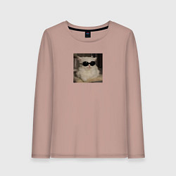 Лонгслив хлопковый женский Кот мем в крутых очках, цвет: пыльно-розовый