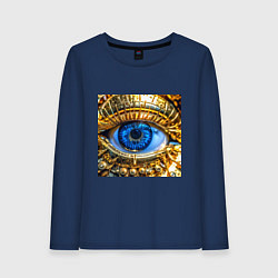 Лонгслив хлопковый женский Глаз металлический голубой в стиле стимпанк, цвет: тёмно-синий