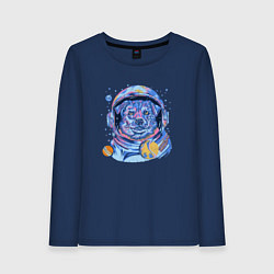 Лонгслив хлопковый женский Собака космонавт, цвет: тёмно-синий