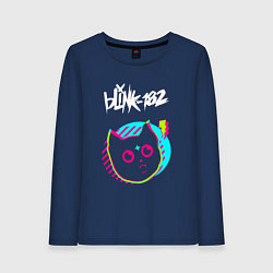 Лонгслив хлопковый женский Blink 182 rock star cat, цвет: тёмно-синий