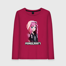 Лонгслив хлопковый женский Minecraft девушка розовые волосы, цвет: маджента
