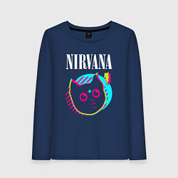 Лонгслив хлопковый женский Nirvana rock star cat, цвет: тёмно-синий