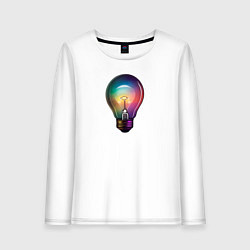 Лонгслив хлопковый женский Радужная электрическая лампочка, цвет: белый