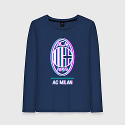 Лонгслив хлопковый женский AC Milan FC в стиле glitch, цвет: тёмно-синий