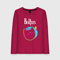 Лонгслив хлопковый женский The Beatles rock star cat, цвет: маджента