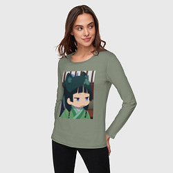 Лонгслив хлопковый женский Монолог фармацевта Маомао с ушками, цвет: авокадо — фото 2