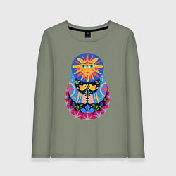 Лонгслив хлопковый женский Матрешка солнце, цвет: авокадо