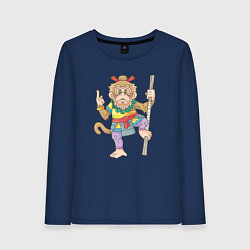 Лонгслив хлопковый женский Царь обезьян, цвет: тёмно-синий