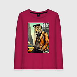 Лонгслив хлопковый женский The cool leopard is a New Yorker, цвет: маджента