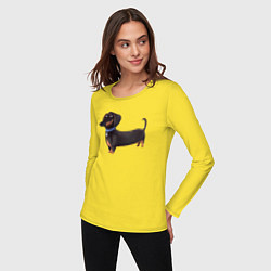 Лонгслив хлопковый женский Мультяшная собака такса, цвет: желтый — фото 2