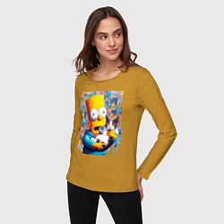 Лонгслив хлопковый женский Bart Simpson with a kitten - ai art, цвет: горчичный — фото 2