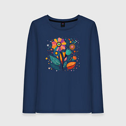 Женский лонгслив Яркий цветок, веточки и листья
