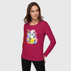 Лонгслив хлопковый женский Панда со звездой, цвет: маджента — фото 2