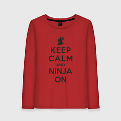 Лонгслив хлопковый женский Keep calm and ninja on, цвет: красный