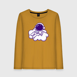 Лонгслив хлопковый женский Космонавт на облачке, цвет: горчичный