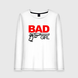 Лонгслив хлопковый женский Bad girl with gun, цвет: белый