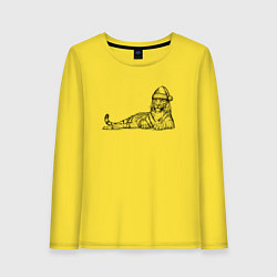 Лонгслив хлопковый женский Новогодний тигр лежит, цвет: желтый