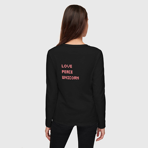 Женский лонгслив Love peace unicorn / Черный – фото 4
