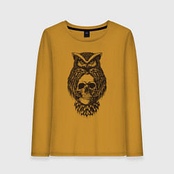 Лонгслив хлопковый женский Сова на черепе, цвет: горчичный