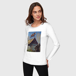 Лонгслив хлопковый женский Геральд и плотва на крыше - обложка карты из Гвинт, цвет: белый — фото 2
