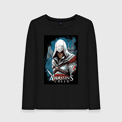 Лонгслив хлопковый женский Assassins creed белый кинжал, цвет: черный