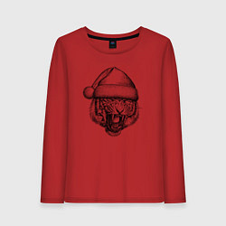 Лонгслив хлопковый женский Тигр рычащий новогодний, цвет: красный