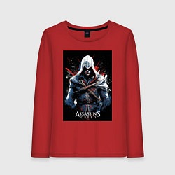 Лонгслив хлопковый женский Assassins creed огненный фон, цвет: красный