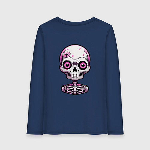 Женский лонгслив Розовый скелет с большими глазами / Тёмно-синий – фото 2