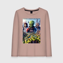 Лонгслив хлопковый женский Масс Эффект и Майнкрафт - коллаба нейросеть, цвет: пыльно-розовый