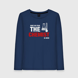 Лонгслив хлопковый женский Не бойся химик здесь, цвет: тёмно-синий