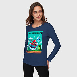 Лонгслив хлопковый женский Mario and Minecraft - collaboration pixel art, цвет: тёмно-синий — фото 2