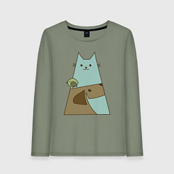 Лонгслив хлопковый женский Собачка птичка кошечка, цвет: авокадо