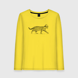 Лонгслив хлопковый женский Новогодняя кошка гуляет, цвет: желтый
