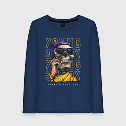 Лонгслив хлопковый женский Скелет - вечно молодой, цвет: тёмно-синий