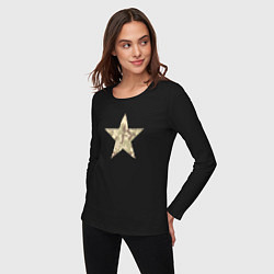 Лонгслив хлопковый женский Звезда камуфляж песочный, цвет: черный — фото 2