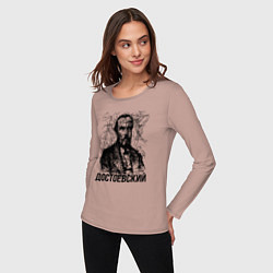 Лонгслив хлопковый женский Достоевский лайнарт портрет, цвет: пыльно-розовый — фото 2