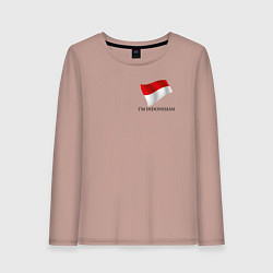 Лонгслив хлопковый женский Im Indonesian - motto, цвет: пыльно-розовый